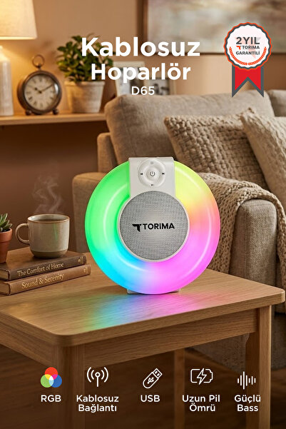 Torima Bluetooth Hoparlör Rgb Işıklı Kablosuz Speaker D65 Beyaz