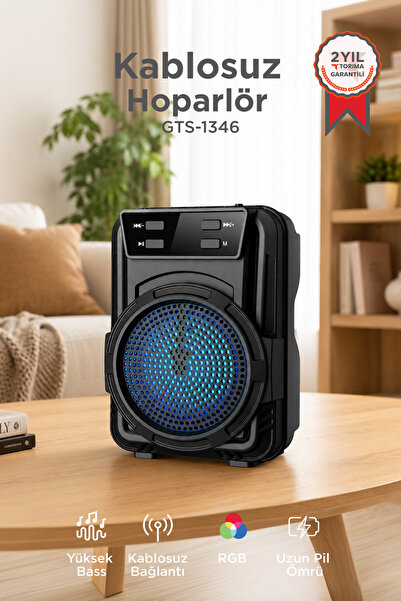 Torima Bluetooth Hoparlör Rgb Ledli USB TF FM Radyo Hoparlör GTS-1346 Siyah