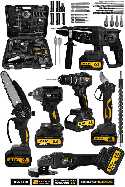 ASSUR Profesyonel 21V Matkap Hilti Taşlama Somun Sıkma Makas Testere 6'lı Set