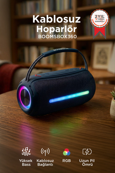 Torima Bluetooth Hoparlör Rgb Işıklı USB TF Destekli Booms Box 360 Mavi