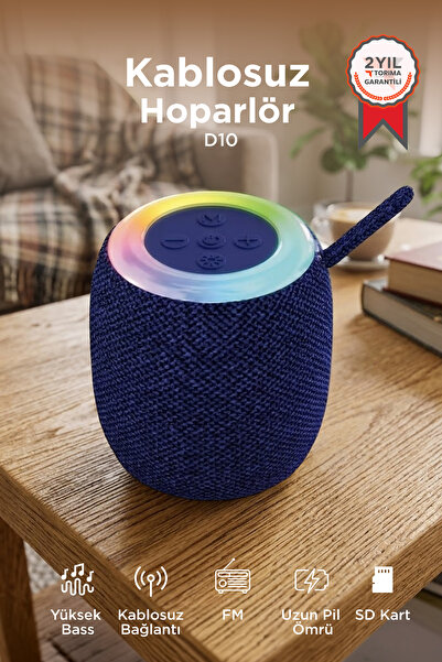 Torima Bluetooth Hoparlör Rgb Işıklı USB FM Destekli Radyo D10 Açık Mavi