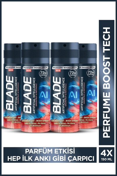 Blade Artificial Intelligence Erkek Deodorant Body Spray 4x150 Ml Hızlı Kurur...