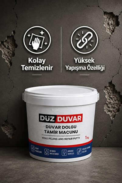 Badem10 (4'LÜ) Duvar Tamir Seti Beyaz 1000 Gr Dolgu Tamir Macunu + 2 Adet Plastik Spatula + Kübik Zımpara
