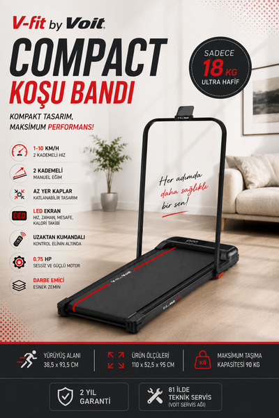 Voit Compact Katlanabilir Koşu Bandı – Manuel Eğimli & Uzaktan Kumandalı