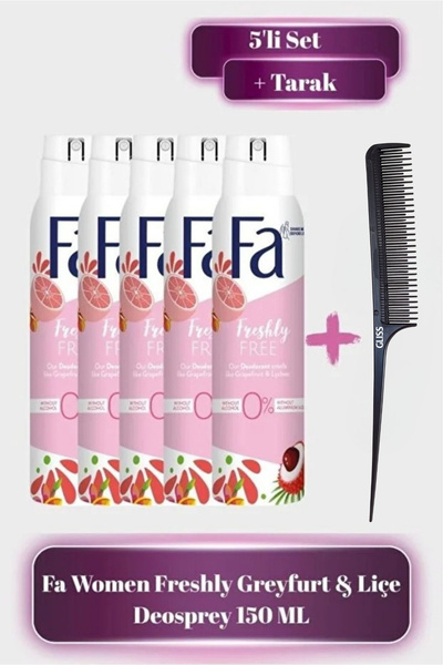 Fa Women Freshly Free Greyfurt & Liçe Deosprey 150 ML x5 Set - Tarak