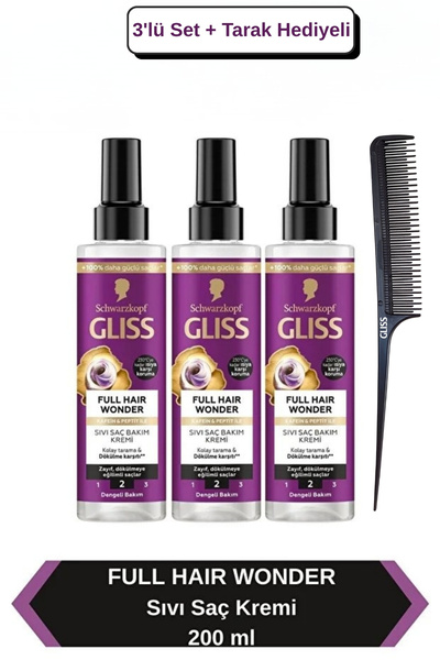 Gliss Full Hair Wonder Dökülme Karşıtı Sıvı Saç Kremi 200 mlx3 Adet