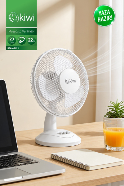 Kiwi KFAN-7621 Masaüstü Vantilatör | 23cm Fan Çapı & 3 Kademeli Hız & Salınım...