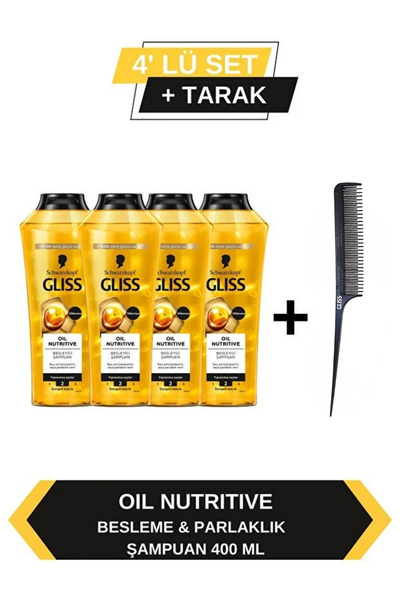 Gliss Oil Nutritive Şampuan 400ml X4 Adet + Tarak Hediyeli