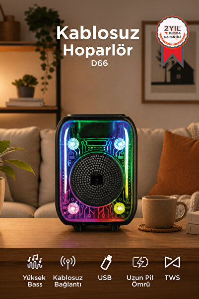 Torima Bluetooth Hoparlör Kablolu Mikrofonlu Rgb Işıklı Speaker D66 Siyah
