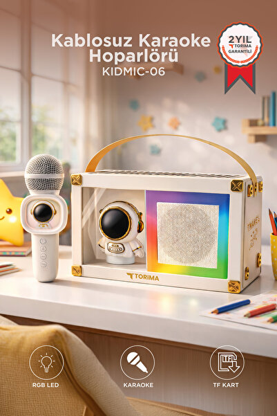 Torima Bluetooth Hoparlör Rgb Işıklı Mikrofonlu Karaoke Astronot Figürlü Spea...