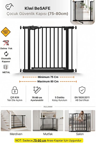 Kiwi Be Safe Bebek Güvenlik Kapısı 75-80 cm Aralığı için Uygun - Çocuk Emniye...