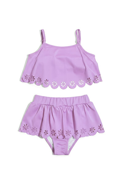 Minipodyum Kız Çocuk Brode Çiçekli Bikini Takımı