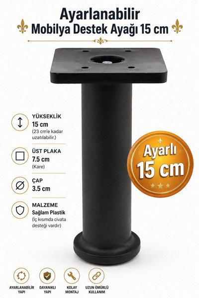 Badem10 Ayarlı Destek Ayağı Mobilya Kanepe Koltuk Yükseltici Ayarlanabilir 15...