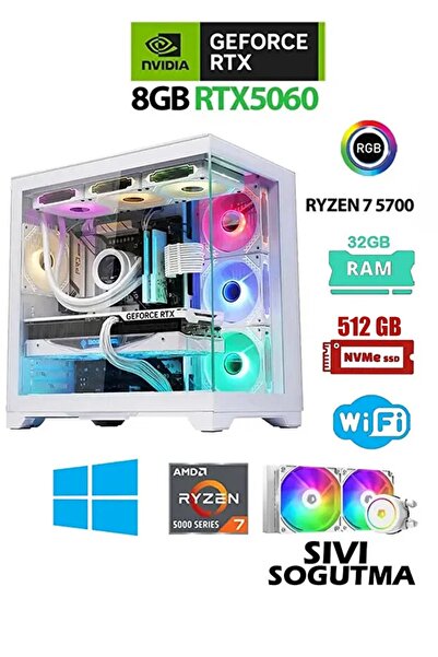 Dmc N324 Windows 11 / Ryzen 7 5700,32GB RAM,512GB M.2 SSD,8GB RTX5060,Sıvı So...