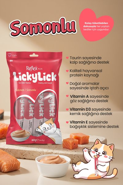 Reflex Plus LickyLick Somonlu Krema Kedi Ödül Maması 60g (4 x 15 g)