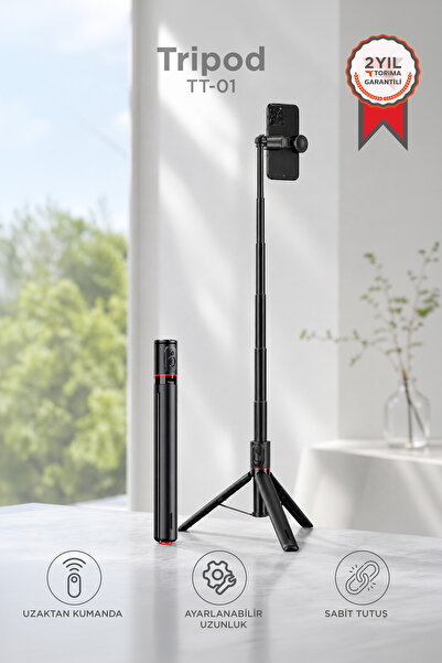 Torima Tripod Çok Amaçlı Kumandalı 1.77M Selfie Çubuğu TT01 Siyah