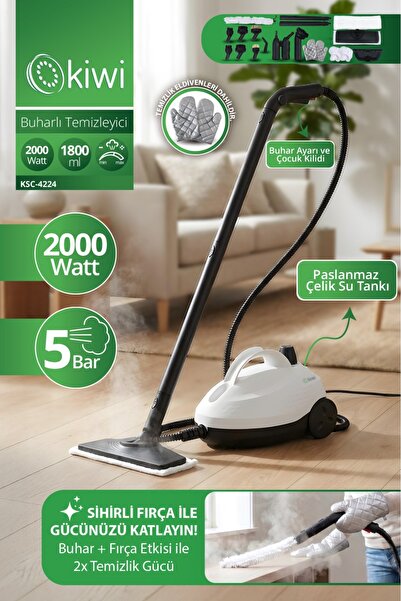 Kiwi 2000 W Buharlı Temizlik Makinesi 5 Bar Buharlı Toz Alma Fırçası Turbo Dö...