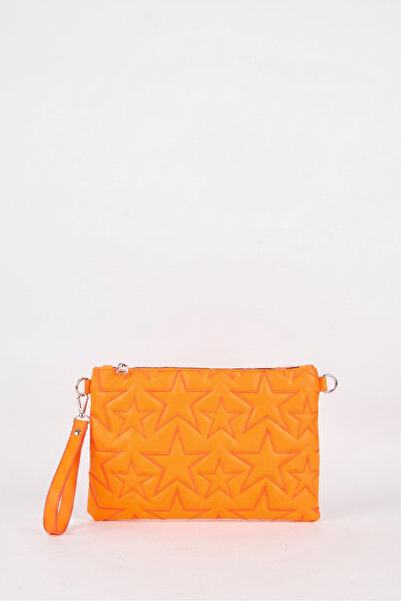 Vivaq Women's Neon Orange Star Embroidered Faux Leather Portfolio Handbag and...