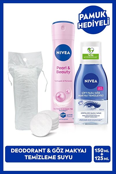 NIVEA Çift Fazlı Göz Makyaj Temizleme Suyu 125ml Ve Kadın Sprey Deodorant Pea...