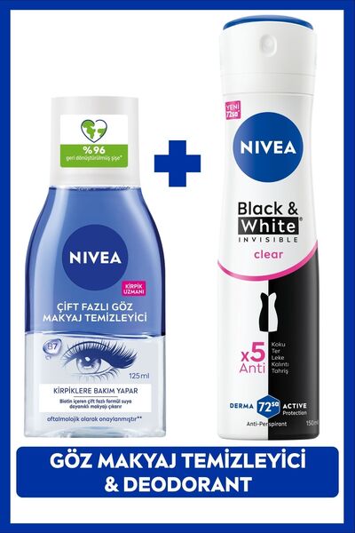 NIVEA Çift Fazlı Göz Makyaj Temizleyici 125ml ve Kadın Sprey Deodorant Black&...