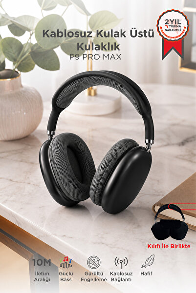 Torima Bluetooth Kulaklık Aux Sd Kart Girişli Kablosuz Kulaklık P9 Pro Max Siyah