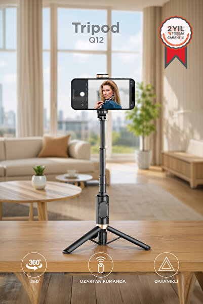 Torima Tripod Çok Amaçlı Kumandalı Selfie Çubuğu Q12 Siyah