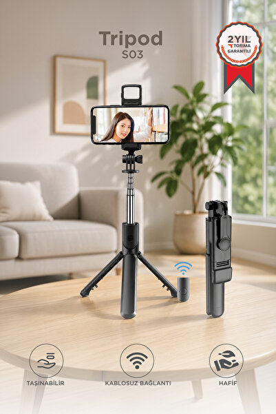 Tripod Multi-Purpose Wireless Selfie Stick with Controller S03 Black