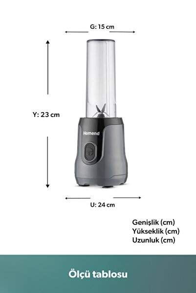 HOMEND Mixfresh 7026H Kişisel Smoothie Blender Antrasit Siyah
