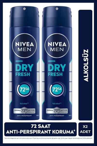 NIVEA MEN Erkek Sprey Deodorant Dry Fresh 150ml, Alkolsüz, 72 Saat Ter Koruma...