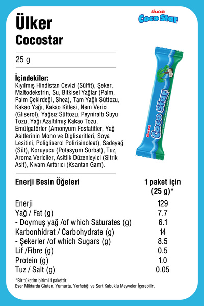 Ülker COCO STAR Hindistan Cevizli Sütlü Çikolata Kaplamalı Bar - 25 gram - 24 Adet