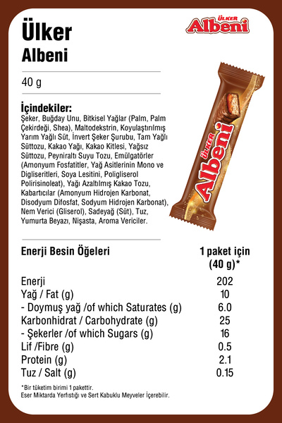 Ülker ALBENİ Sütlü Çikolata Kaplamalı Karamelli Bar - 40 gram - 24 Adet