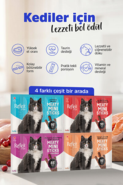 Reflex Plus Meaty Mini Sticks Kedi Ödül Maması 4 Çeşit 40g