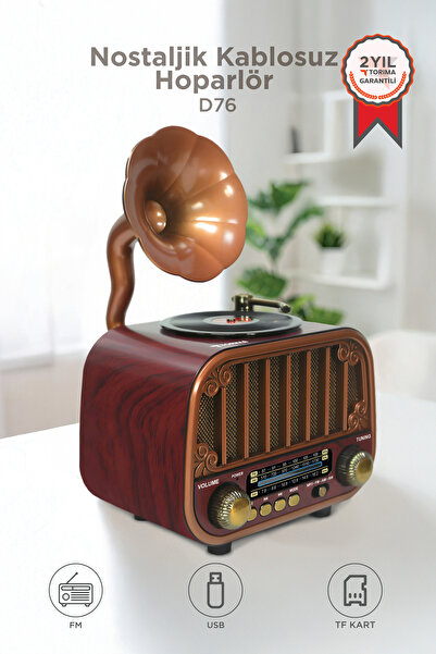 Torima Bluetooh Hoparlör Nostaljik Radyo AUX USB TF Destekli Speaker D76 Koyu...