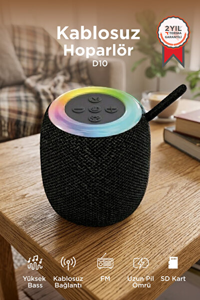 Torima Bluetooth Hoparlör Rgb Işıklı USB FM Destekli Radyo D10 Siyah