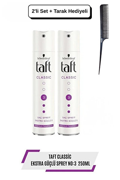 Taft Classic Ekstra Güçlü Sprey 250 ml X2 Adet + Tarak Hediyeli
