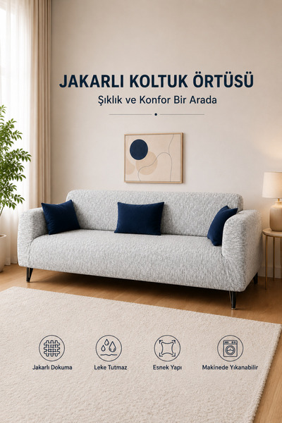 Faiend Düz Jakarlı 3 Kişilik Taş-gri Kanepe Örtüsü | Lastikli Koltuk Örtüsü |çekyat Örtüsü| koltuk kılıfı
