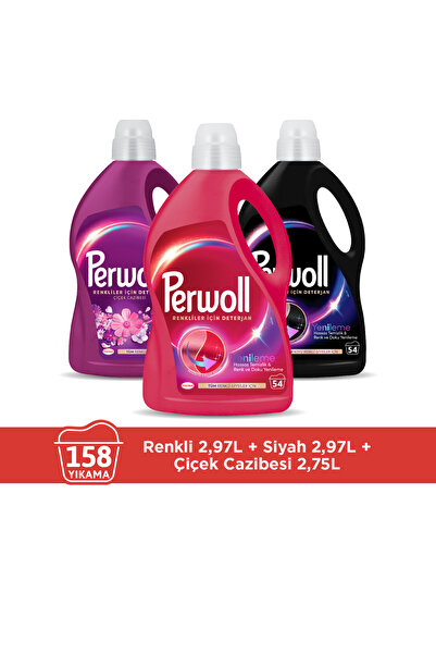 Perwoll Sıvı Deterjan 3'lü Set: 1 Siyah, 1 Renkli, 1 Çiçek Cazibesi 2.75L (50...