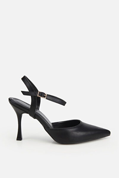 Yaya by Hotiç Women's Black Pointed Toe Ankle Strap Shoes Stiletto Heel U