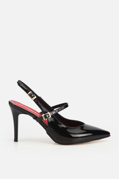 Yaya by Hotiç Pantofi eleganți de damă din piele lăcuită neagră, cu vârf ascu...