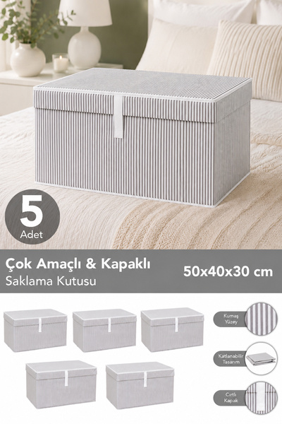 Meleni Home 5'li Set Kapaklı Çok Amaçlı Hurç Saklama Kutusu Organizer Maxi 50...