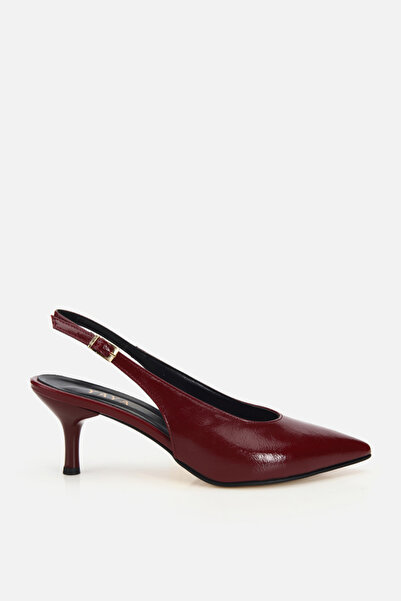 Yaya by Hotiç Burgunderrote Damenschuhe aus faltigem Lackleder mit spitzer Ze...