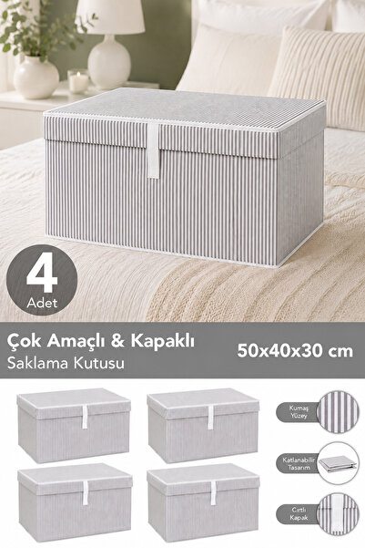 Meleni Home 4'lü Kapaklı Çok Amaçlı Hurç Saklama Kutusu Organizer Maxi 50 X 4...