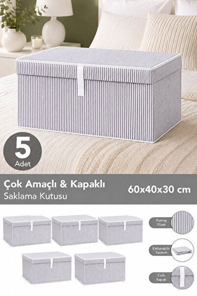 Meleni Home 5'li Set Kapaklı Çok Amaçlı Hurç Saklama Kutusu Organizer Mega 60...