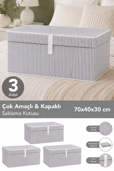Meleni Home 3 Adet Kapaklı Çok Amaçlı Hurç Saklama Kutusu Organizer Mega Plus...