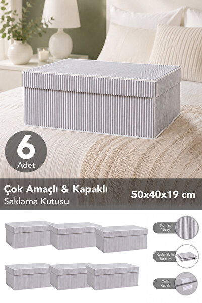 Meleni Home 6'lı Set Kapaklı Çok Amaçlı Hurç Saklama Kutusu Organizer Baza 50...