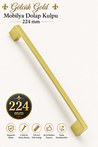 Badem10 Gölcük (224 MM - 22.4 CM) Gold Altın Mobilya Mutfak Çekmece Dolap Dol...