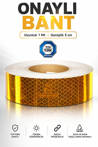 Badem10 Tüvtürk Onaylı Belgeli Bant 1 Metre 5 cm Sarı Reflektörlü Reflektif F...