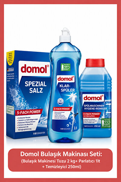 DOMOL Bulaşık Makinesi Seti: Bulaşık Makinesi Tuzu 2 kg+ Parlatıcı 1lt + Temi...