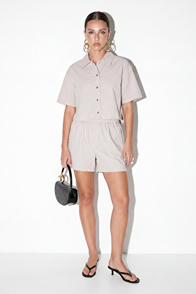 Drop by TrendyolMilla Sivi traper gabardin set kratke majice i pantalona TDRS...