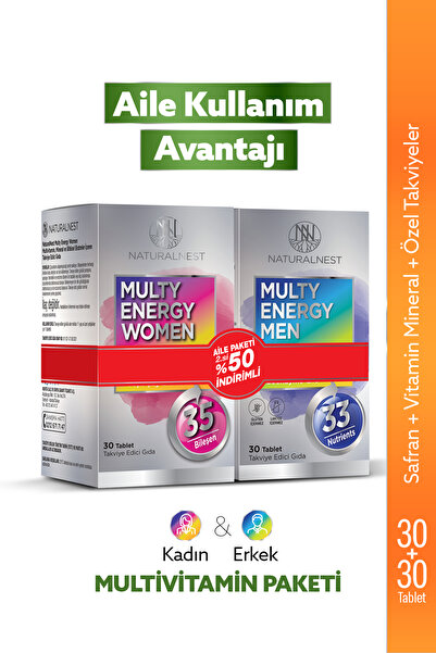 Naturalnest Multi Energy Women 30 Tablet + Men 30 Tablet Aile Paketi